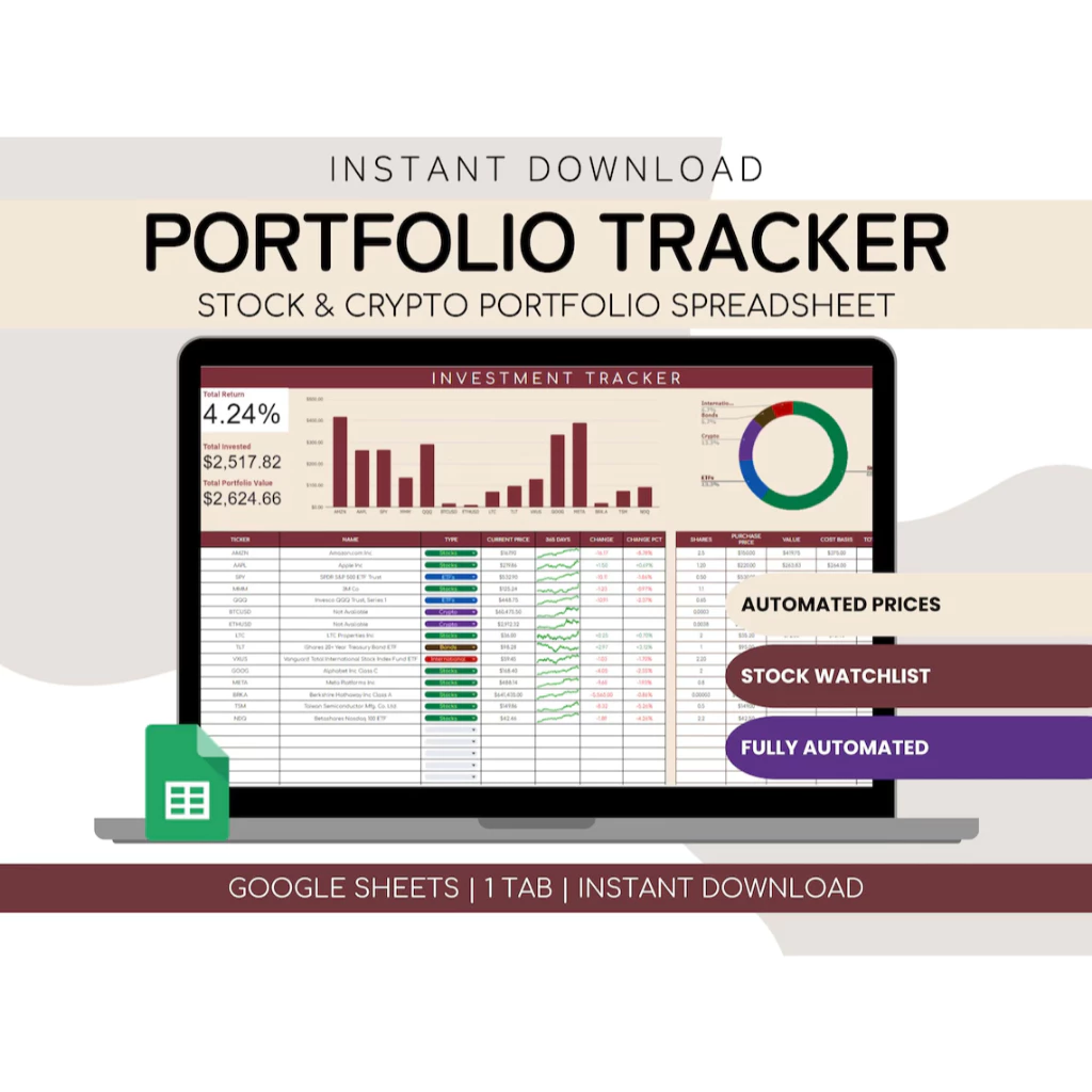 Investment Tracker For Google Sheets | Stock Portfolio | Trading Journal Crypto Tracker For Cryptocurrency Stocks Market-TheTrendFollowing